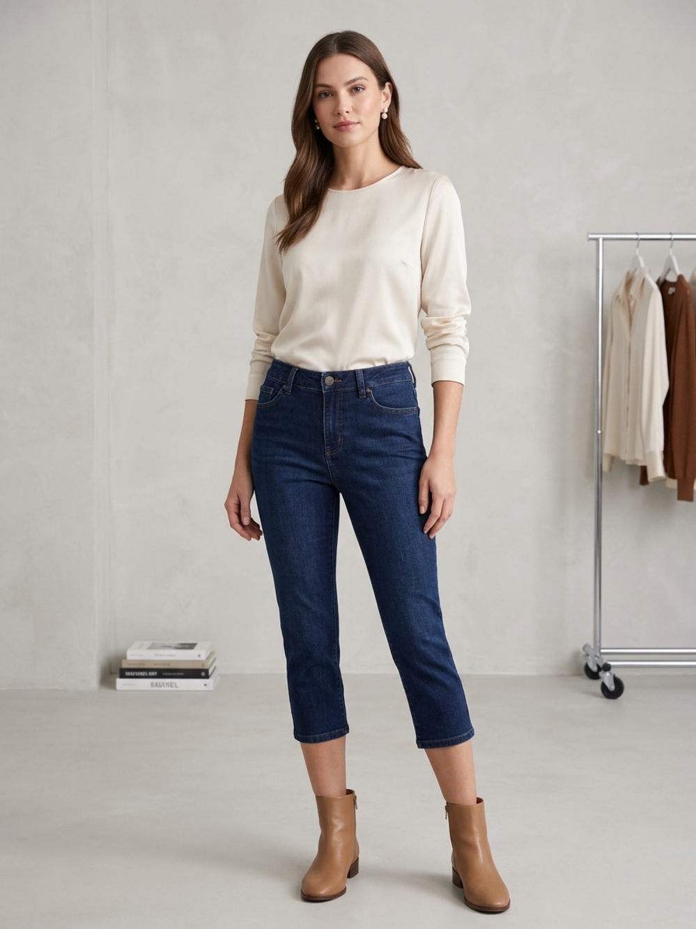 d. jeans Deep Indigo High-Rise Cropped Straight Jeans